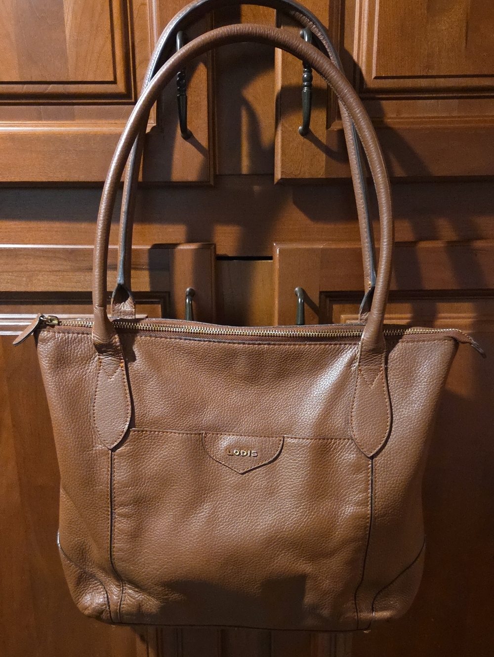 Lodis Cognac Brown Pebble Leather Tote